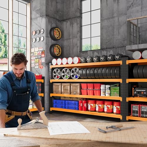 71.3” Wide Heavy Duty Metal Garage Shelving (Black Orange / 71"Wx24"Dx70"H)