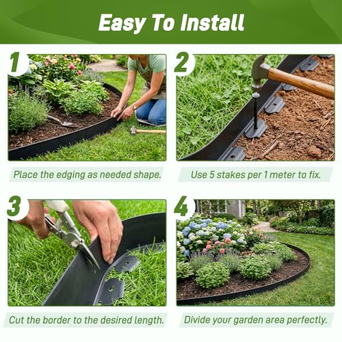 4.72 Inch x 100FT Landscape Edging Border with 150 Stakes (Black / 4.72Inch X 100FT)