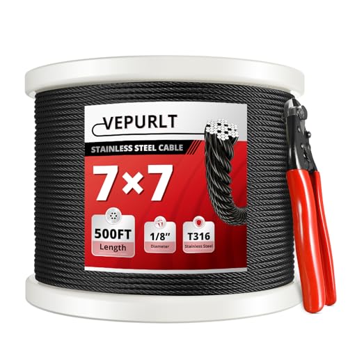 1 8" Black Stainless Steel Cable for Railing 500FT (500FT / 1/8" Black Stainless Steel Cable for Railing)