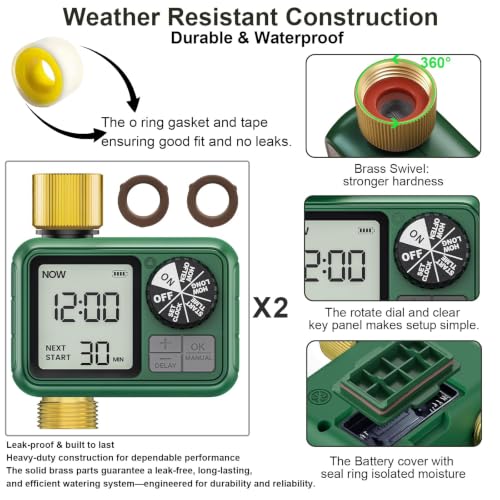 2 Pack Water Timer for Outdoor Garden Hose (1 Brass Outlet-2 Pack)