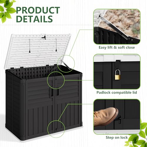 Outdoor Trash Can Storage Shed (Dark Black)
