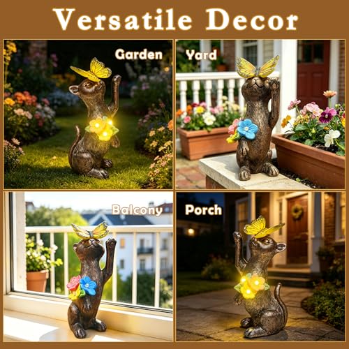 Solar Cat Statue Butterfly Light Weather (Solar Cat Statue)