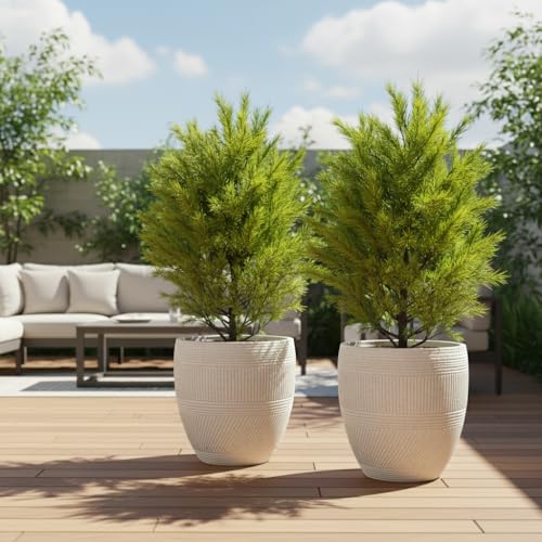15" Textured Drum Outdoor Planter (White Granite / Drum)