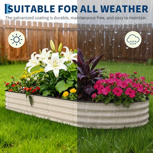 2 Pack 8x4x1.5ft Galvanized Raised Garden Bed (Beige-oval / 8x4x1.5ft 2pcs)