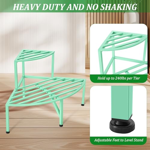 2 Tier Corner Plant Stand Outdoor Metal (Corner-Mint Green)