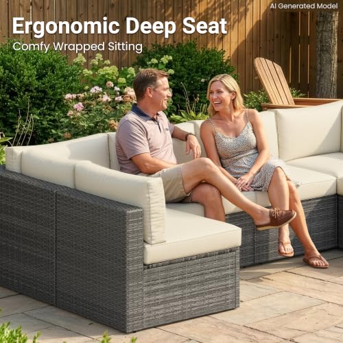 7 Pieces Wicker Outdoor Patio Furniture Set (Beige / 7-Pieces)