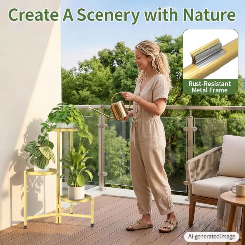 Plant Stand Indoor with 10 Inch Large Metal Tray (Classic Gold / 3 Tier)