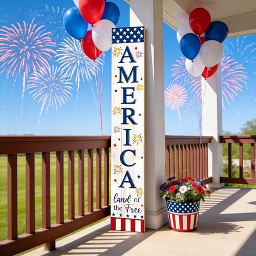 4th of July Welcome Sign with LED Lights (White / 7.8" x 47.2" / Independence Day)