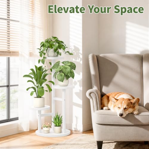 Wood Small Plant Stand Table Tall for Indoor Corner (White / 3 Tier)