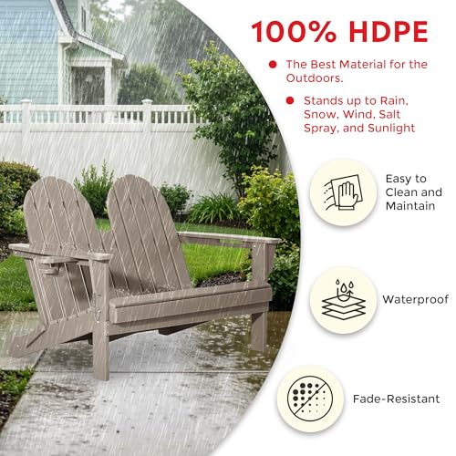 Outdoor Patio HDPE Adirondack Garden Skinny Bench (Weathered Wood / 49.5IN)