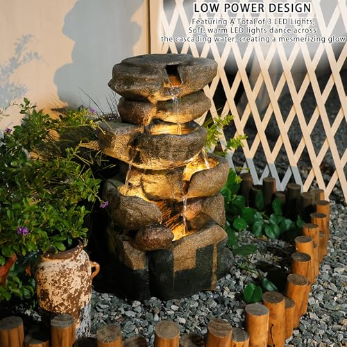 The 4 Tiered Water Fountain Outdoor&Indoor Fountain with Lights (Gray28.35inch)