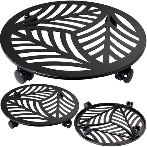 2 Packs Large Metal Plant Caddy with PU Wheels 15" Heavy (15")