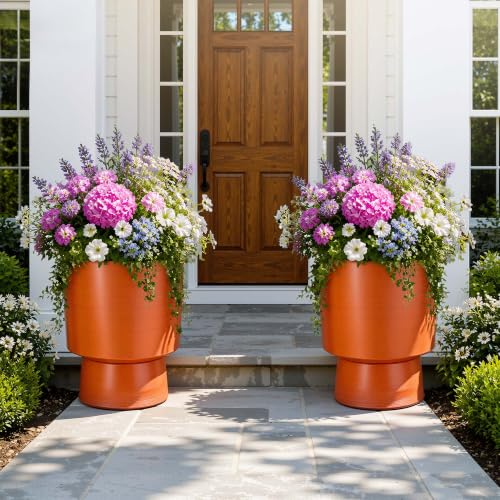 16.8" Planters for Outdoor Plants (16.8"-orange Linear Texture)