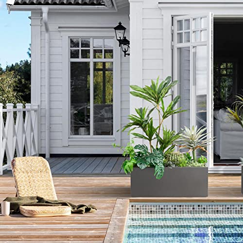 38Lx15Wx15H Rectangular Metallic Planter Box for Outdoor Indoor Plants (Gray)