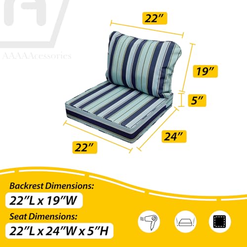 Outdoor Chair Cushions (Ash Teal Seaside Stripe / 22"x24"x5" / 22"x19")