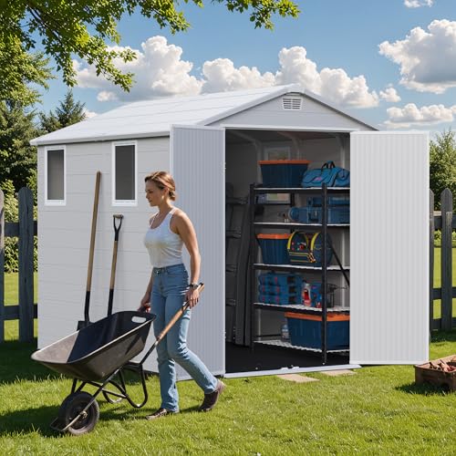6x8FT Plastic Outdoor Storage Shed with Floor (6x8FT / Light Gray)