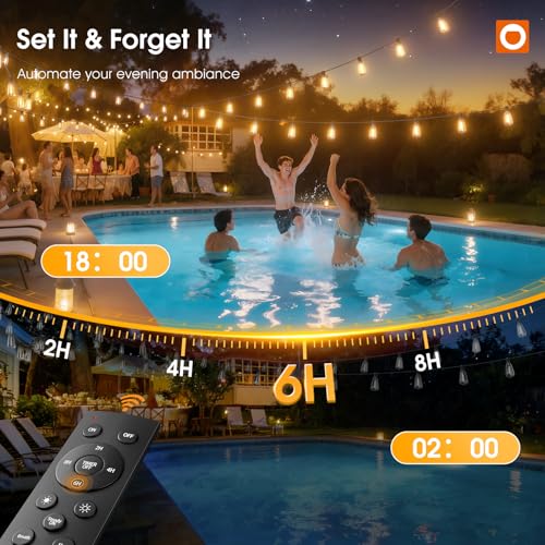 200FT(50*4) Outdoor String Lights with Remote LED Edison Waterproof (Black-Remote / 200FT (100 Sockets))