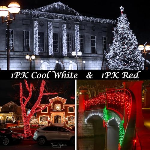 2pack 500LED Solar String Lights Outdoor Waterproof Red & White (Red & Cool White / 2PK-500LED)