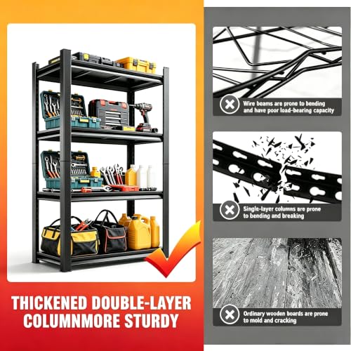 4 Tier Garage Shelving Adjustable Storage Shelves (4 Tier-39.3"W x 17.7"D x 54.3"H)
