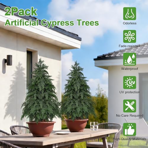 2Pack Fake Cypress Topiary Trees with Pot (3FT/36IN)