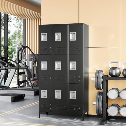Metal Locker with 9 Doors Employees Locker (Black(4 Legs) / 9 Doors-Wide-71")