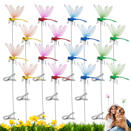 16 PCS Dragonfly Clips for Garden Decor