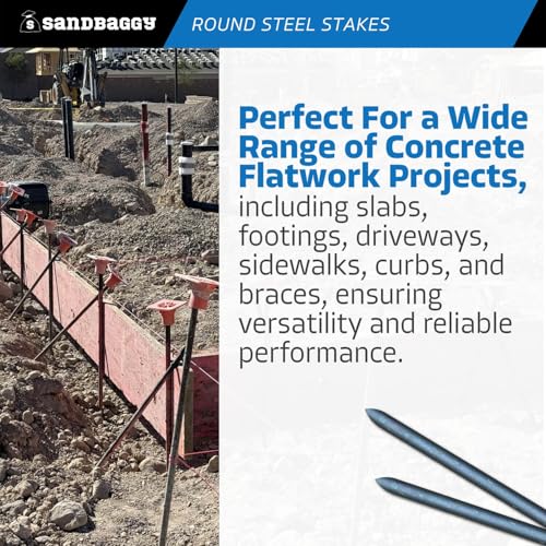 24 Inch Round Steel Concrete Form Stakes with Nail Holes (20 Count)