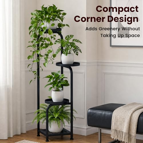 4 Tier Square Corner Plant Stand Indoor Outdoor (Black / 4-Tier Square Base)