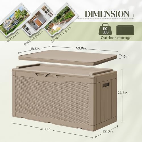100 Gallon Resin Deck Box Outdoor Storage with Cushion (Coffee / 100 Gallon with Cushion)