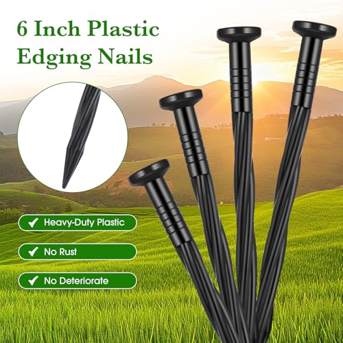 150 Pcs Black Giant Skeleton Accessories Landscape Spikes Bulk Plastic Edging Nails Garden Spiral Landscape Edging Anchoring Spike for Halloween Inflatable Outdoor Decorations (Black / 6 Inch)