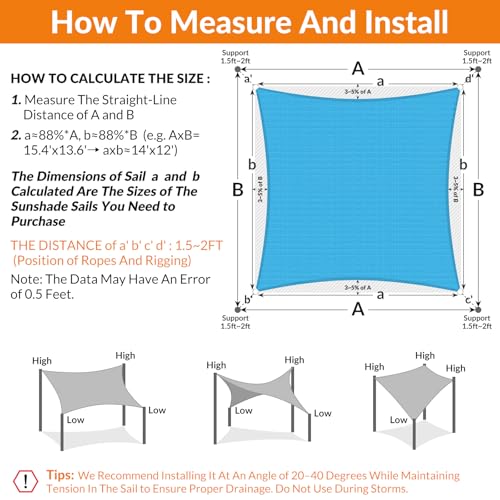 19'X19' Sun Shade Sail Turquoise Mix Curved Square Customizable (Turquoise Mix / 19'X19' custom)