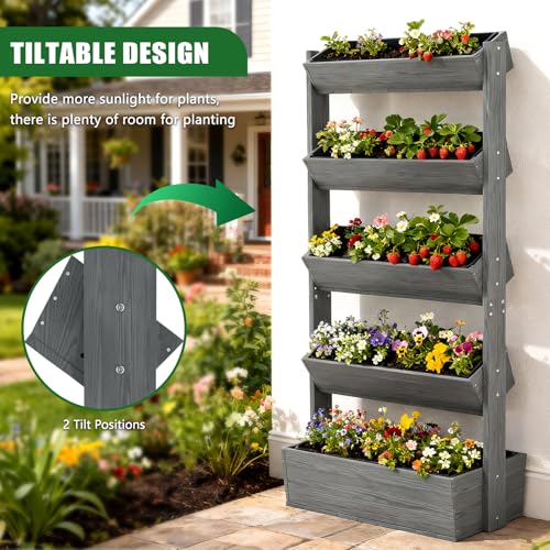 Wood Vertical Raised Garden Bed (Gray Wood Color / 18 x 30 x 67in, 5 Tier)