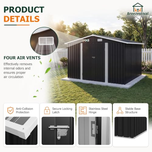 10x8FT Outdoor Storage Shed with Floor Black (Dark Black / 10' x 8')