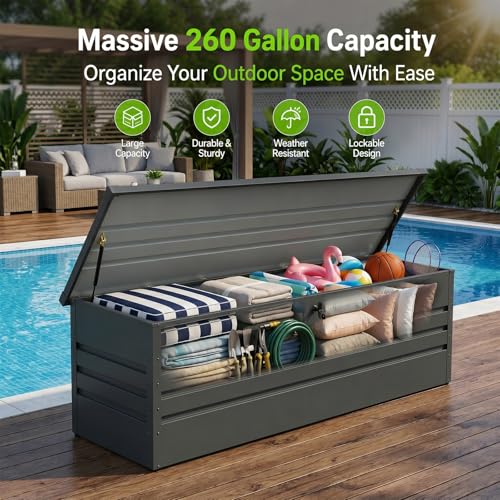 260 Gallon Waterproof Metal Deck Box (Black / 260 Gal(Metal))