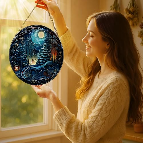 8 Inch Starry Night Forest Suncatcher Ornament (Moonlit Forest)