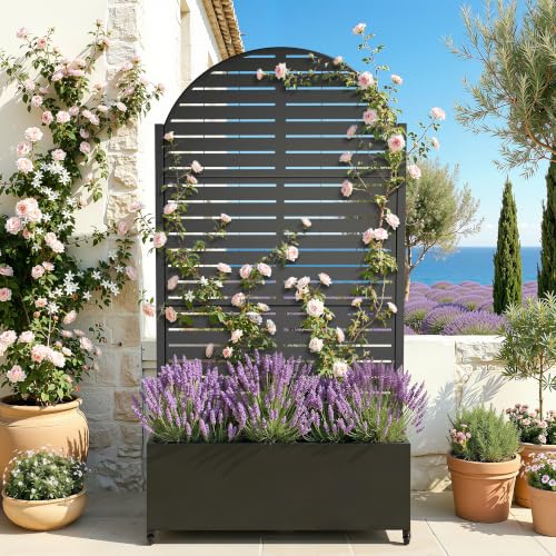 Metal Arched Trellis Planter Box with Wheels (Arched-black Finish / 71"x35")