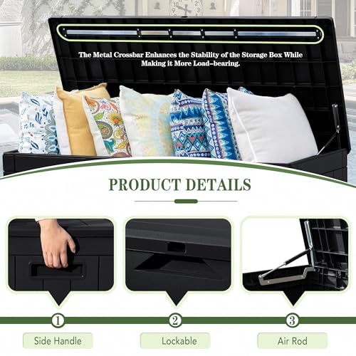 100 Gallon Resin Deck Box Large Outdoor Storage (100 Gallon / Dark Black)