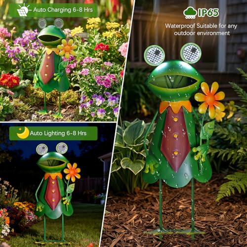 Solar Frog Garden Statue with Blinking LED Eyes Gifts for Women (Solar Eyes Frog / 21 IN-1 PC)