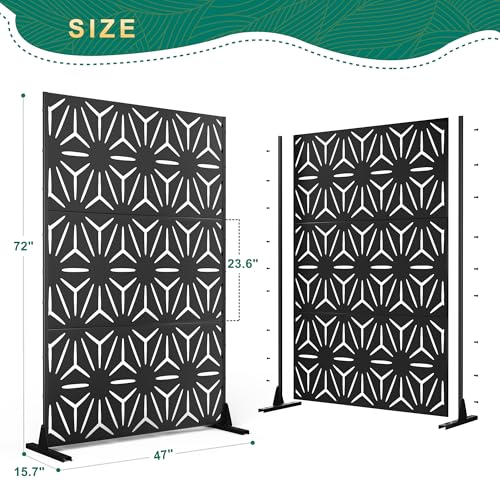 72" H×47" W Metal Privacy Screen Outdoor Privacy Screen Freestanding (Black Star / 72" H×47" W)
