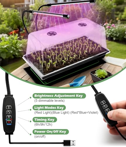 2 Pack 1020 Seed Starter Trays with Heat Mat and Clip (2p 1020Trays+7.3''Domes+Heat Mats+Lights)