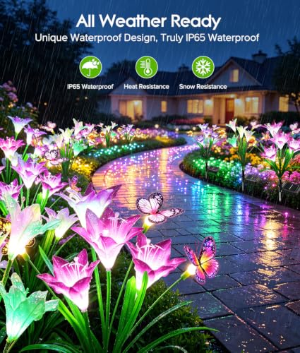 Solar Lights Outdoor Garden Decor 4 Pack (4 Pack / Lily & Butterfly)