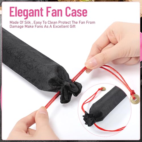 2 Packs Large Folding Hand Fans (Rose Red and Blue)