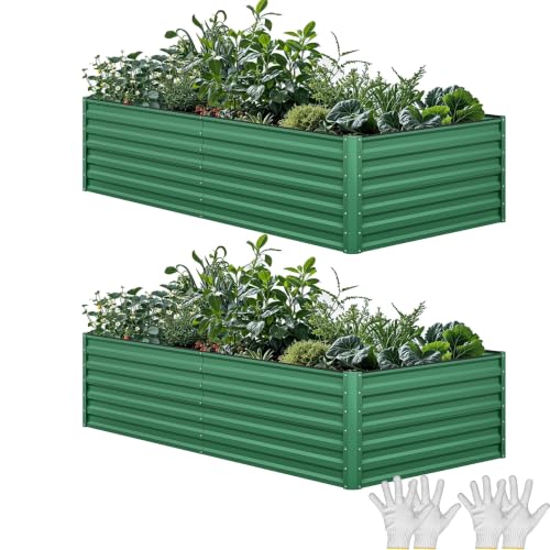 2pcs 8x4x2ft Galvanized Raised Garden Bed (8x4x2ft 2pcs / Green)