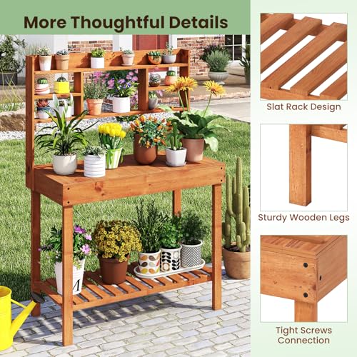 Wooden Potting Bench Table (Brown / 43" x 20" x 61")