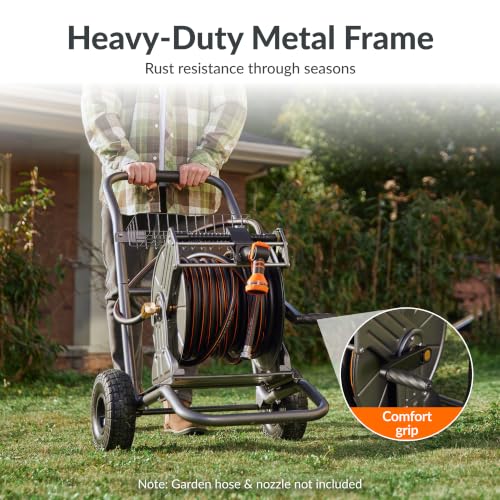 Garden Hose Reel Cart with Wheels (Black / 200FT)