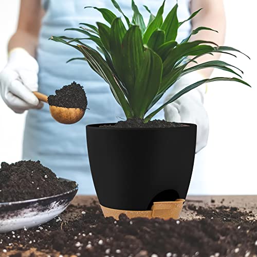 5/5.5/6/6.5/7 Inch Self Watering Planters, Black (5 Count)
