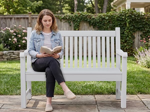 2 Person Outdoor Bench with 700 Lbs Weight Capacity (White)