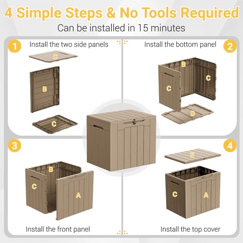 33 Gallon Resin Deck Box Weatherproof Storage Box (Light Coffee / 33 Gallon)