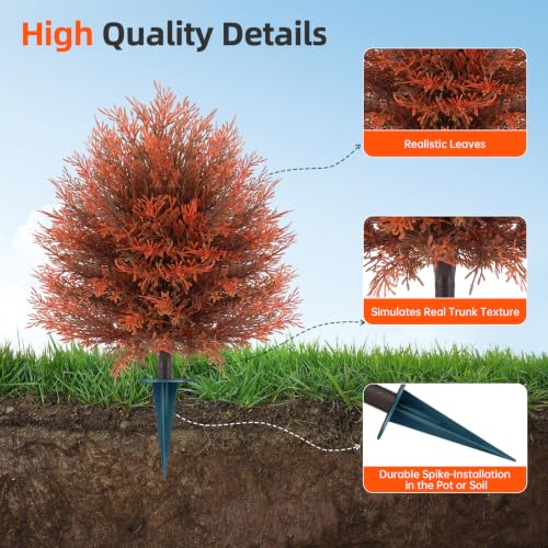 Fall 2 Pack 24 Inch Cedar Topiary Trees with Ground Spikes (Fall Cedar)