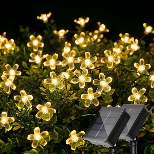2 Pack 50 LED Flower Solar String Lights Outdoor Waterproof (Warm White / 2 Pack)